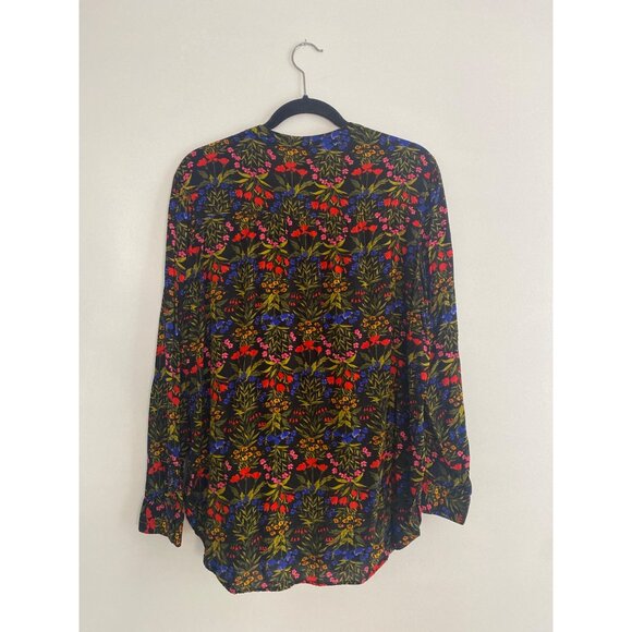 Old Navy Womens Floral Print Long Sleeve Tunic Shirt Size XL Black Multicolor - Picture 2 of 5